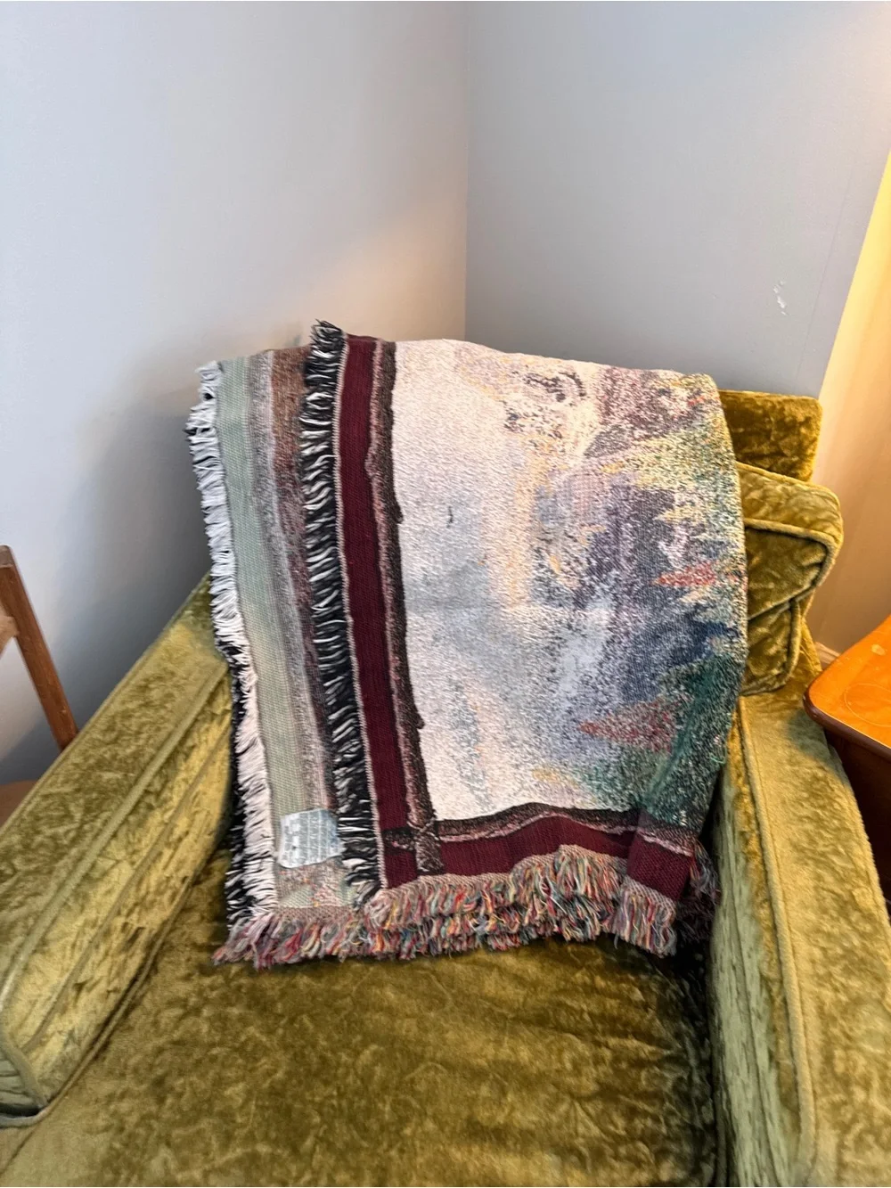 Thomas Kinkade Scenic Cabin Tapestry Throw - Green, Red, Brown